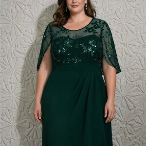NEW Emerald Green Sequin Chiffon Gown • Plus Size Formal Dress 14